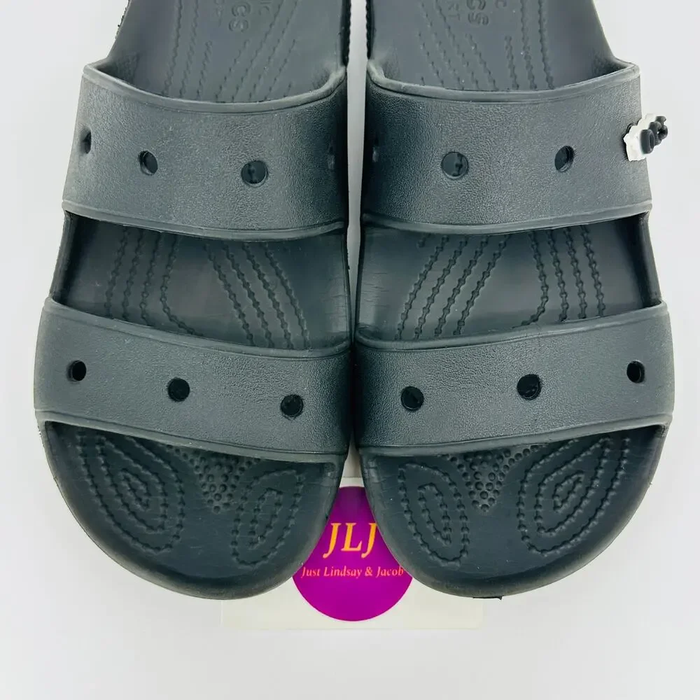 Crocs Classic Two Strap Black Comfort Slide Sandals Size 7 Men's / 9 Women's
